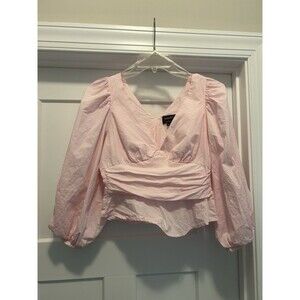 Bardot Women's V-neck Pleated Long Sleeve Shirt Waist Cinch Ballet Core Size 4